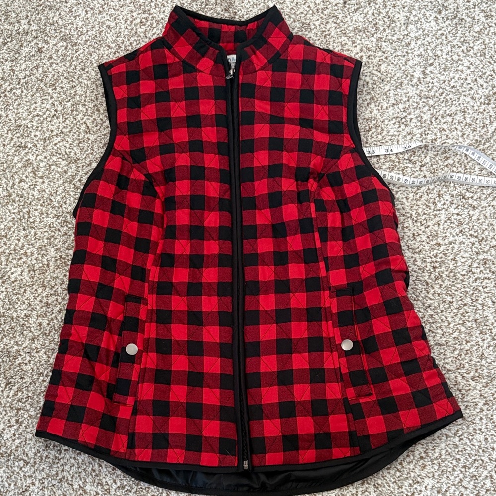 croft & barrow Red and Black Buffalo Plaid Quilted Vest